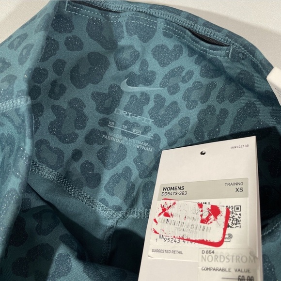 NWT Nike‎ [ XS ] Mid-Rise Leopard Glitter Active Leggings in Teal - Picture 5 of 12
